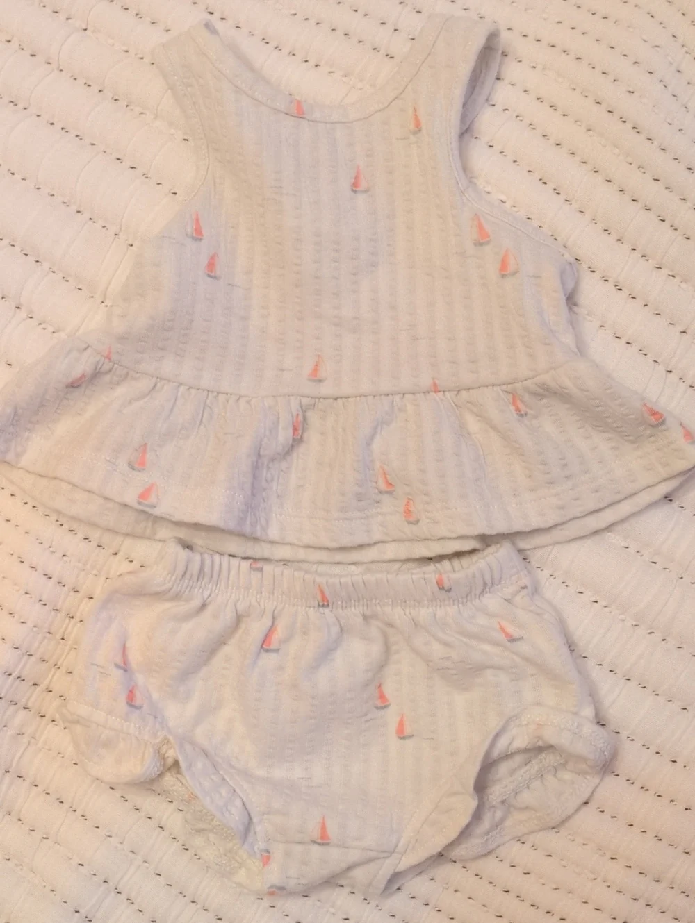 cloud Island Baby White Sailboat Two-Piece Outfit